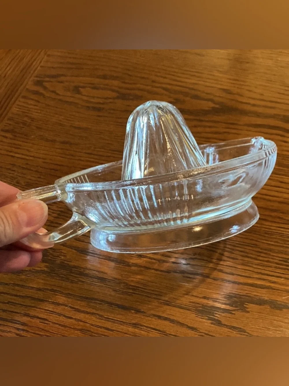 Vintage clear glass citrus juicer with handle, kitchen gadget, home decor